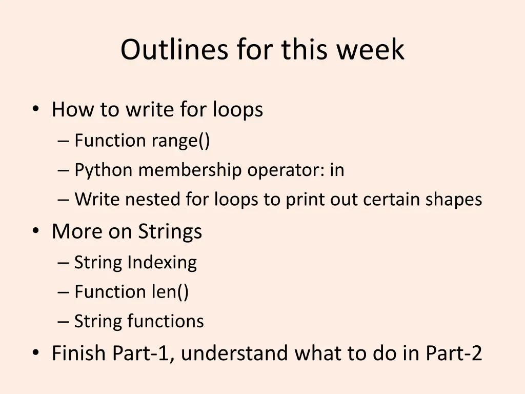 outlines for this week