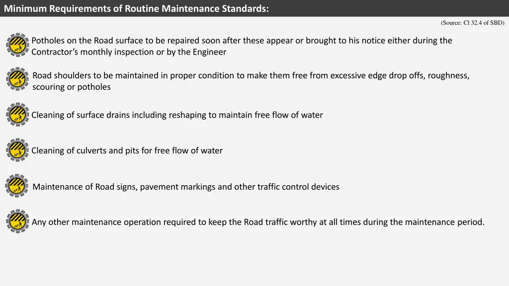minimum requirements of routine maintenance