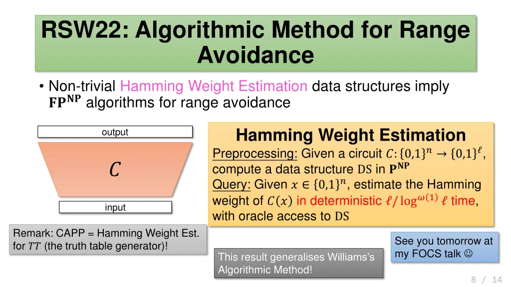 rsw22 algorithmic method for range avoidance