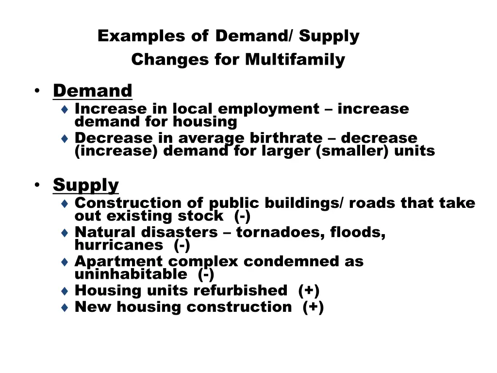 examples of demand supply changes for multifamily