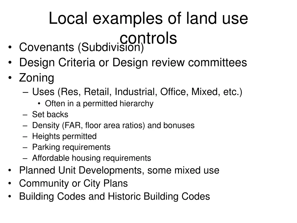 local examples of land use controls covenants