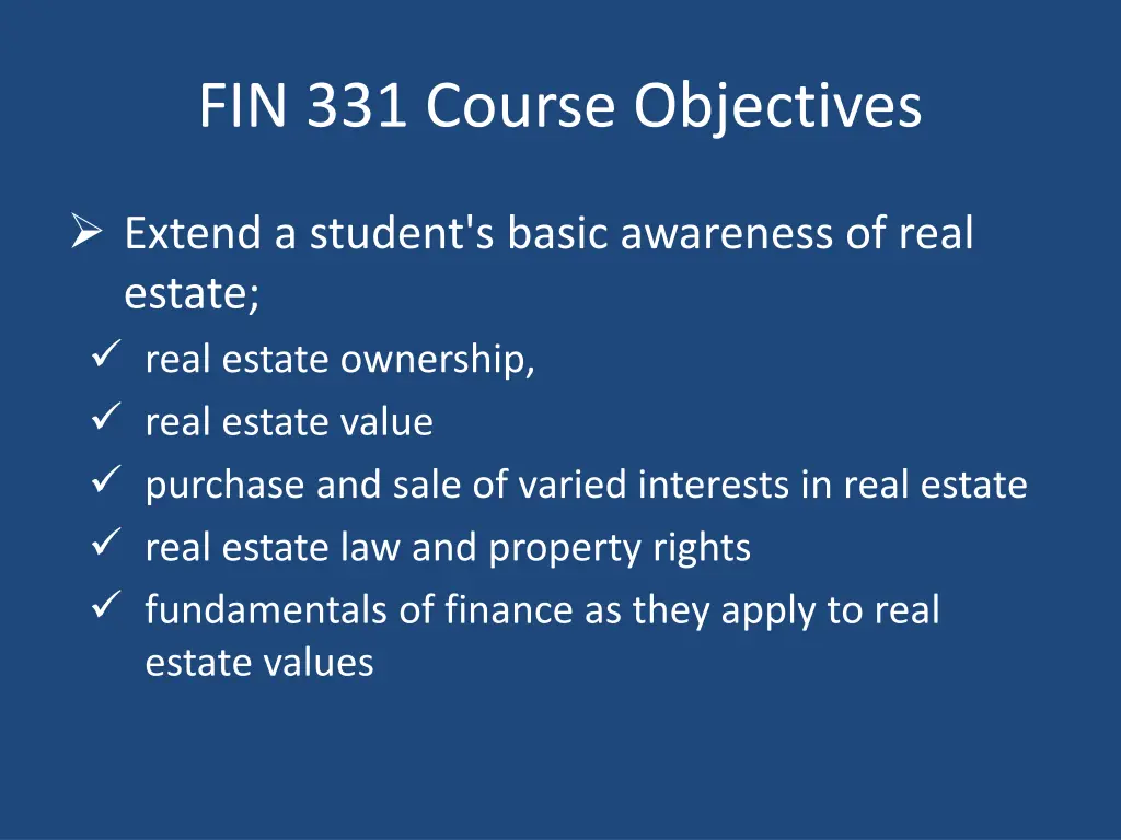 fin 331 course objectives