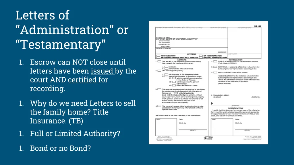letters of administration or testamentary