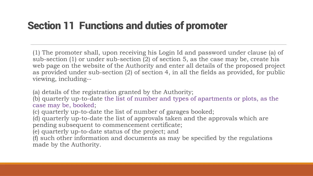 section 11 functions and duties of promoter