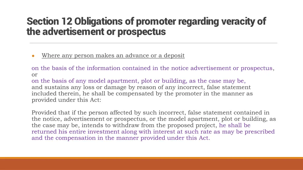 section 12 obligations of promoter regarding