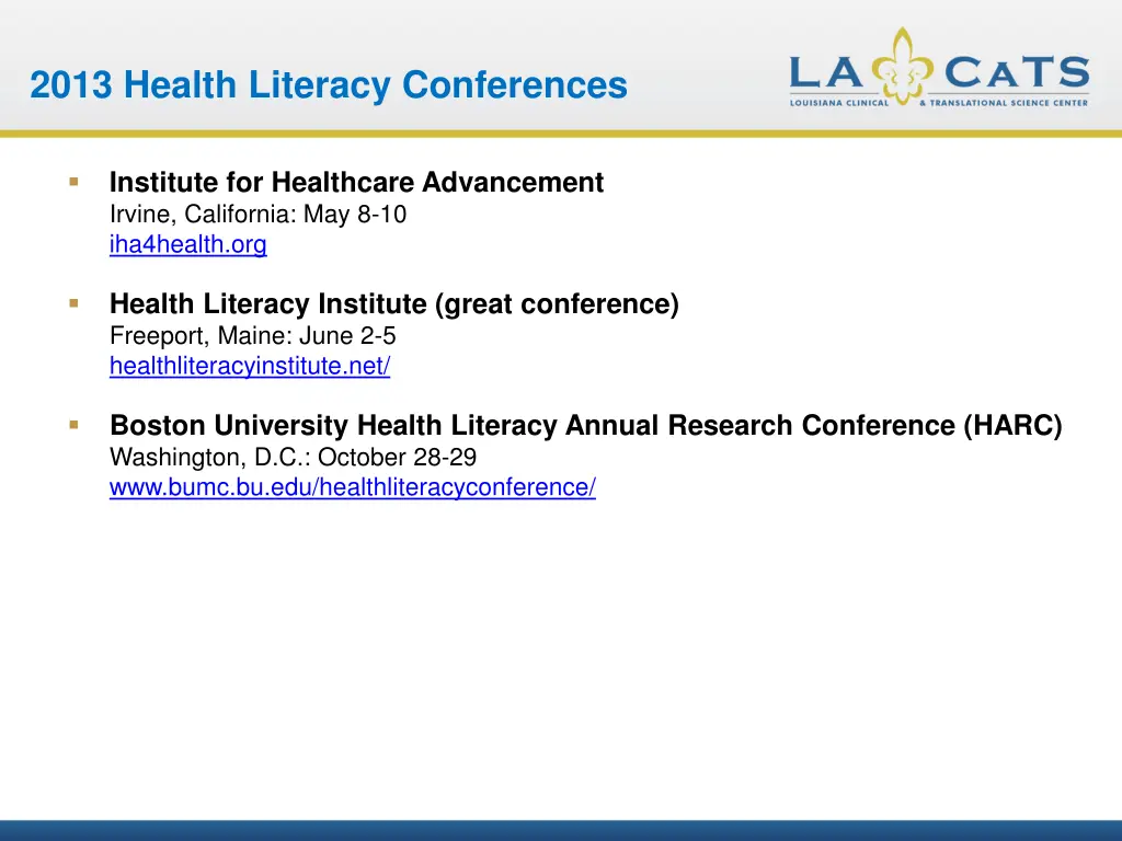 2013 health literacy conferences