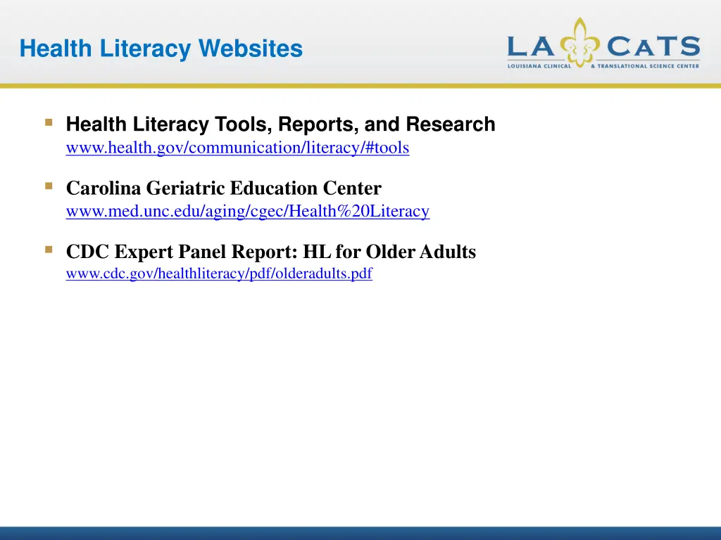 health literacy websites 1