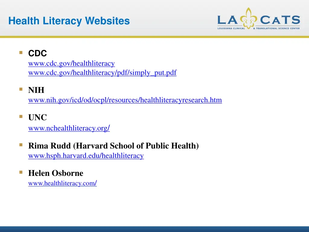 health literacy websites