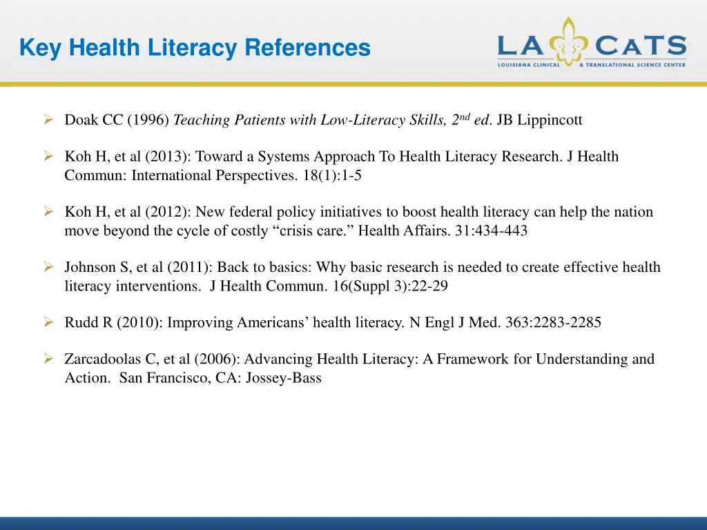 key health literacy references 1