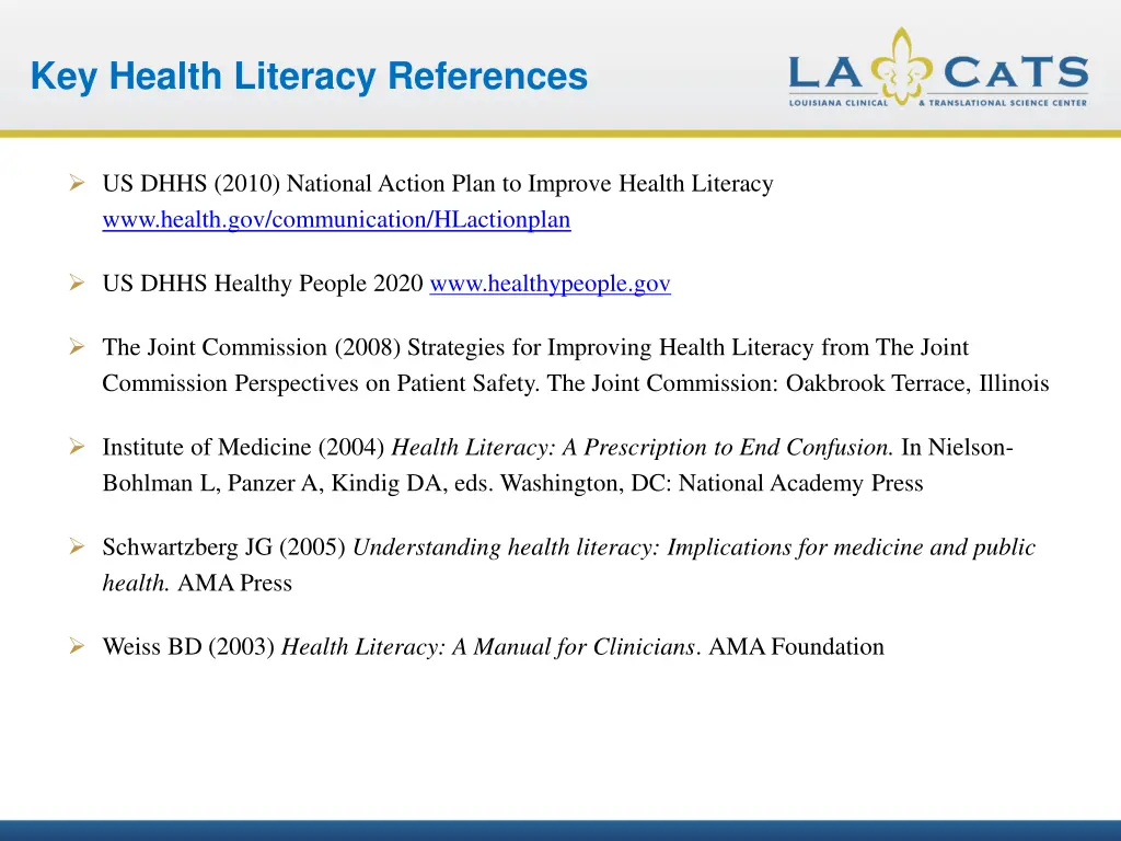 key health literacy references