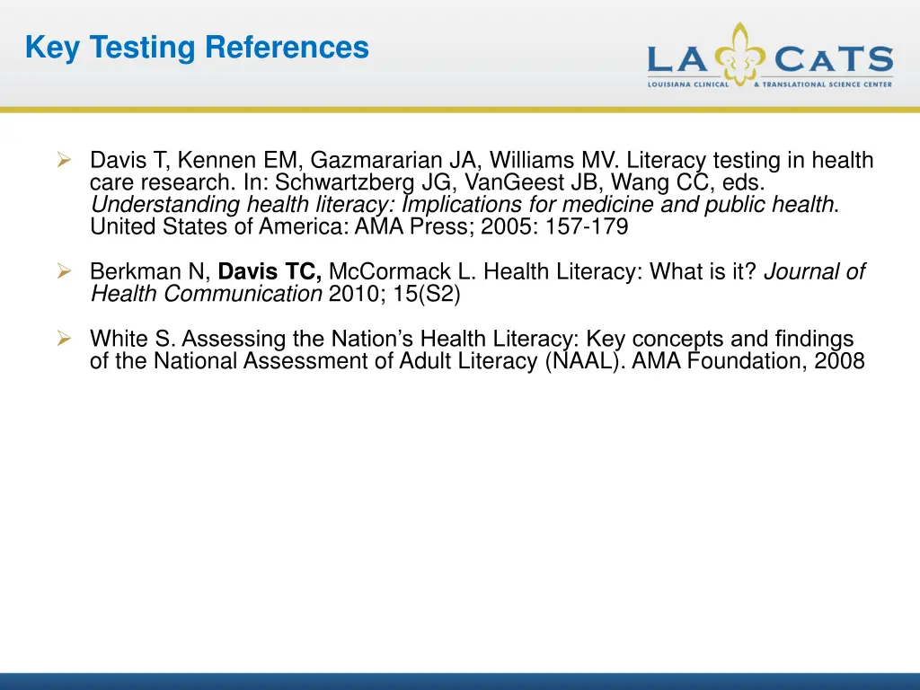key testing references