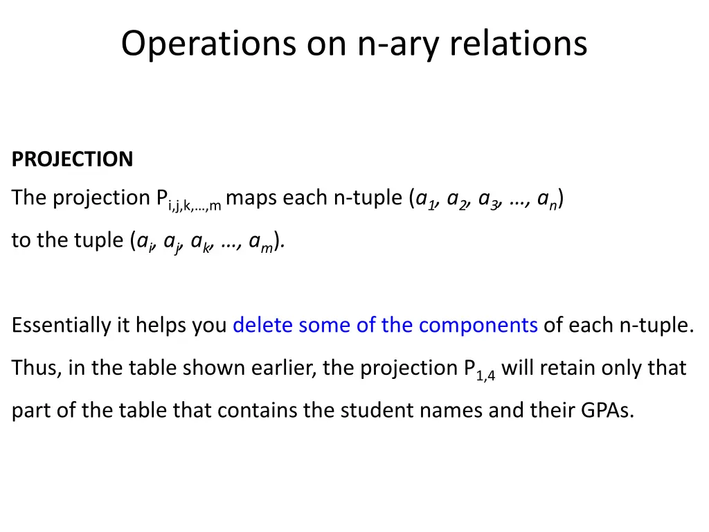 operations on n ary relations 1