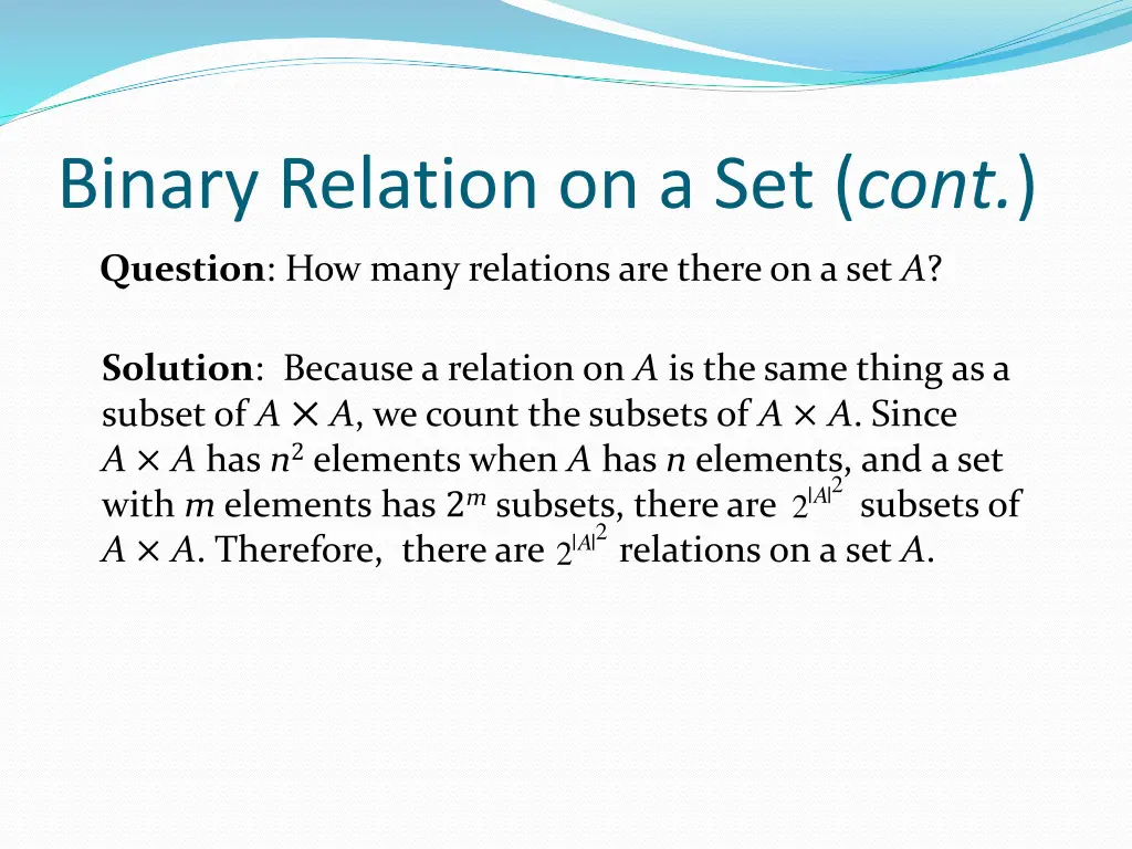 binary relation on a set cont
