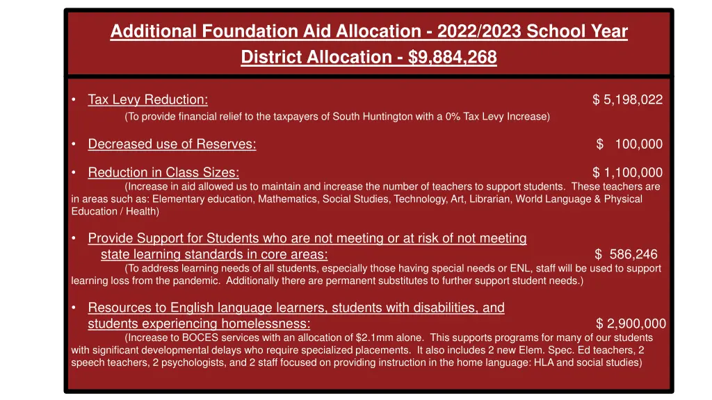 additional foundation aid allocation 2022 2023