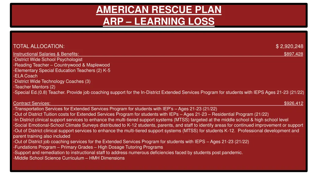 american rescue plan arp learning loss