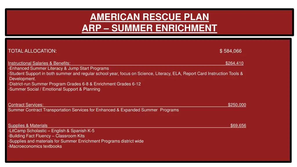 american rescue plan arp summer enrichment