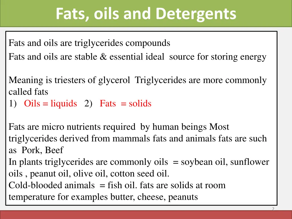 fats oils and detergents