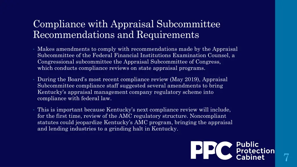 compliance with appraisal subcommittee