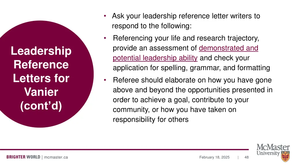 ask your leadership reference letter writers