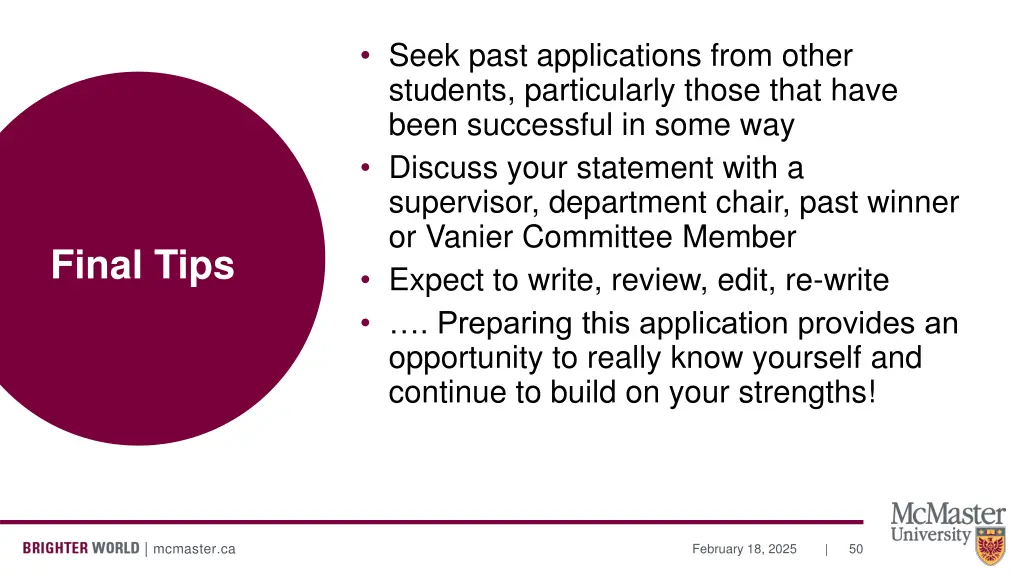 seek past applications from other students