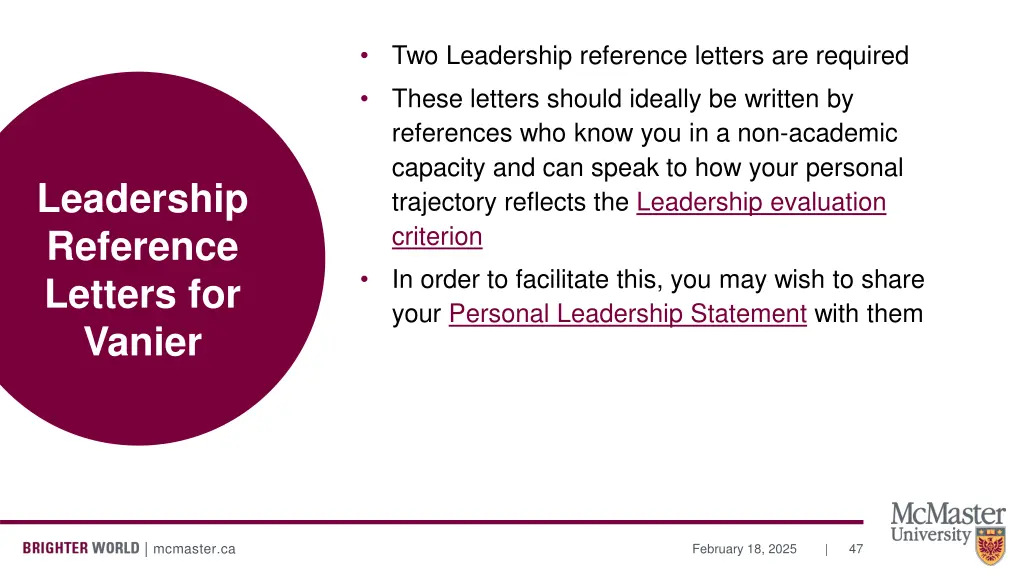 two leadership reference letters are required