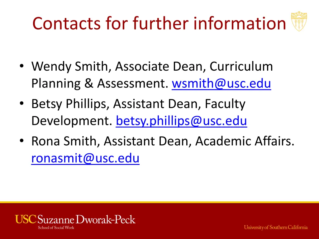 contacts for further information