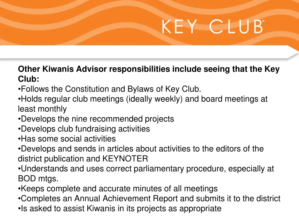 other kiwanis advisor responsibilities include