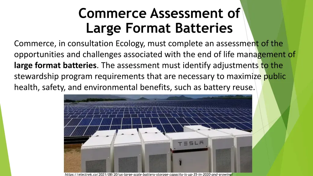 commerce assessment of large format batteries