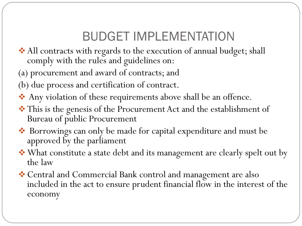 budget implementation all contracts with regards