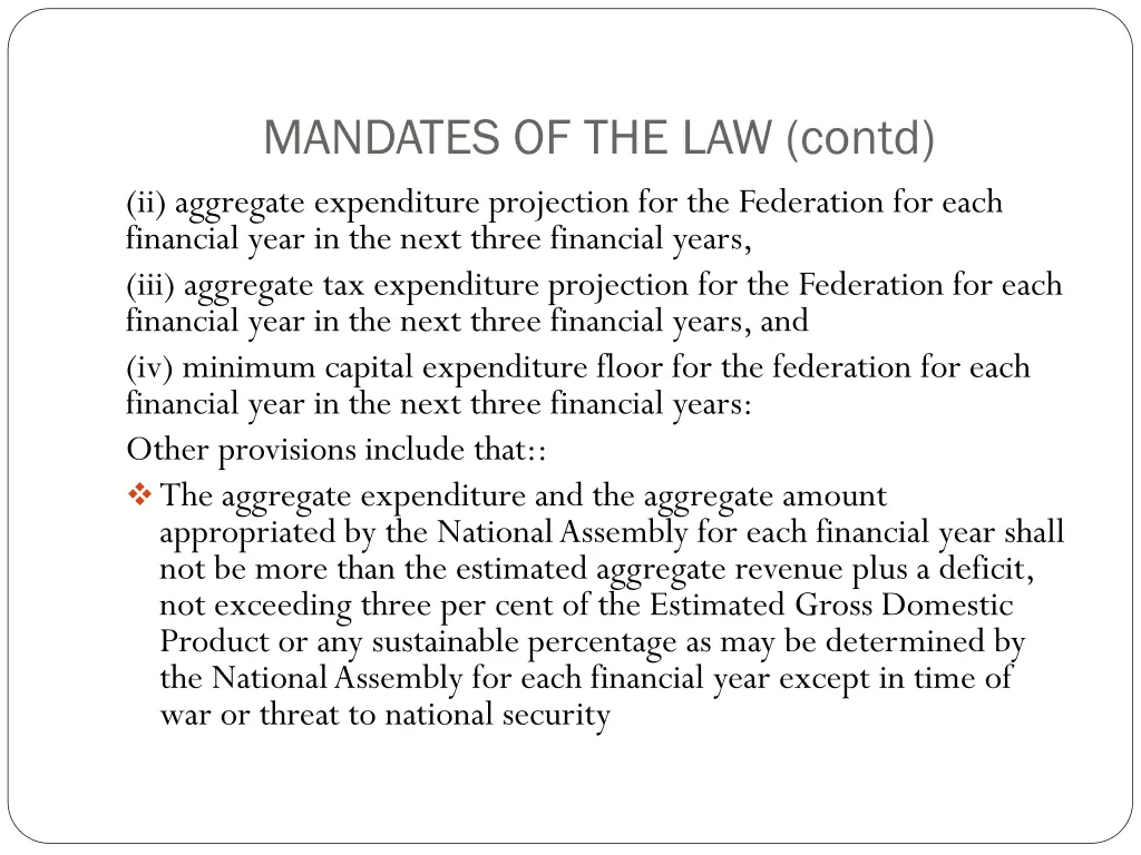 mandates of the law contd ii aggregate