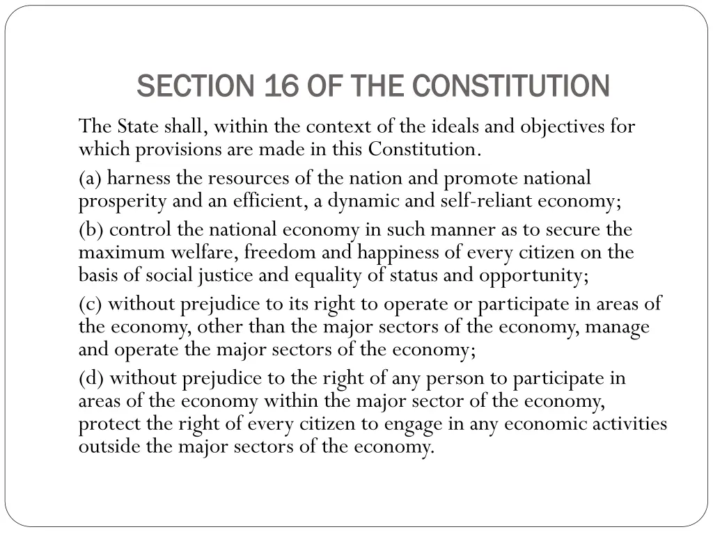section 16 of the constitution section