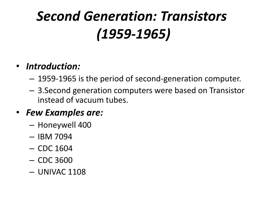 second generation transistors 1959 1965