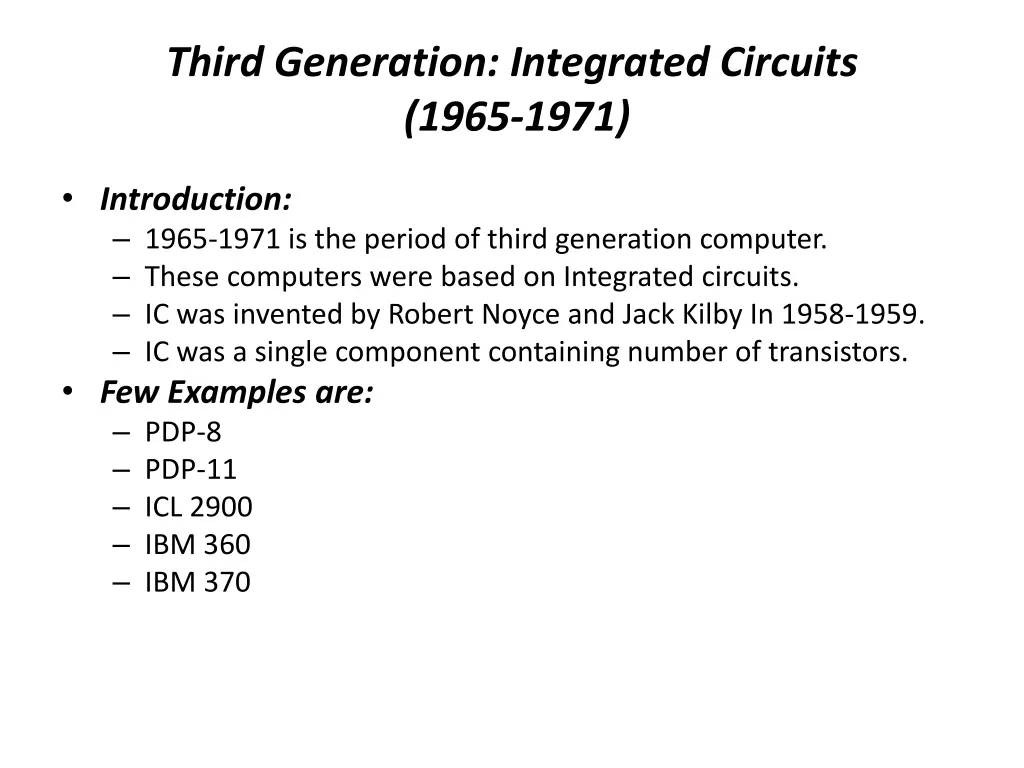 third generation integrated circuits 1965 1971