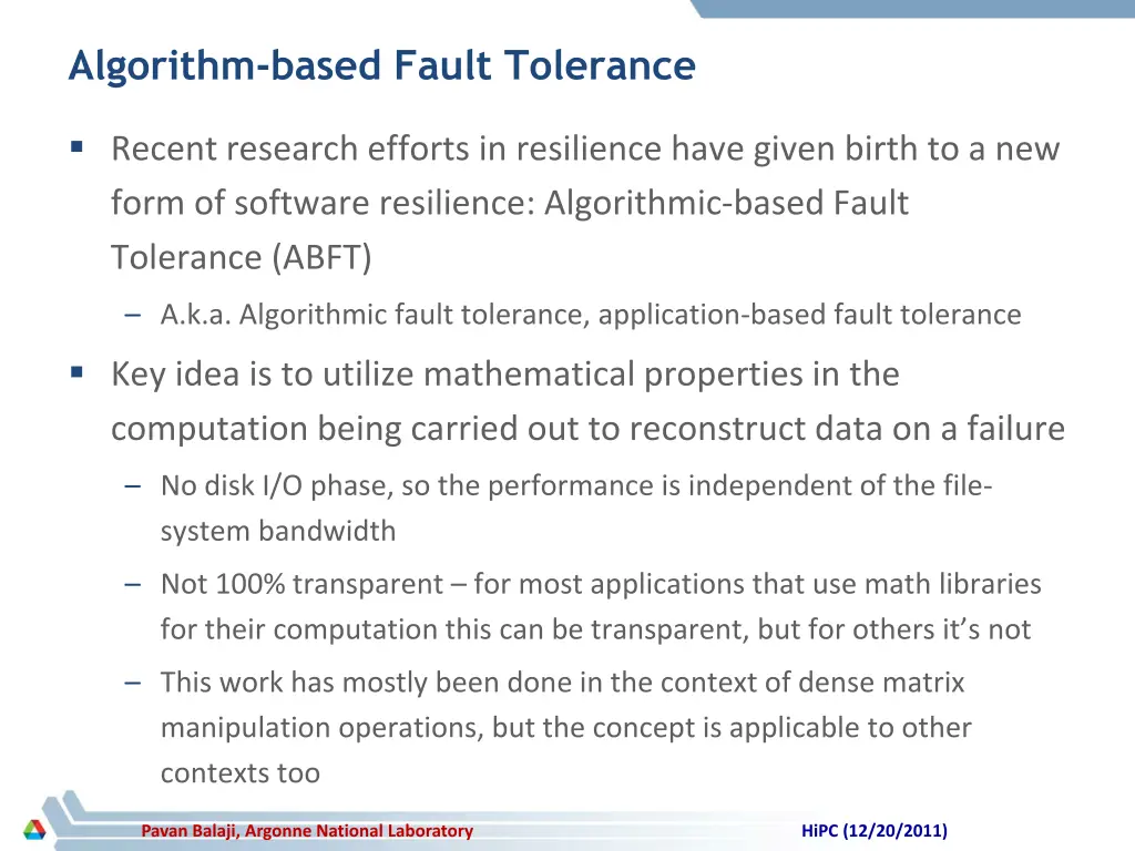 algorithm based fault tolerance