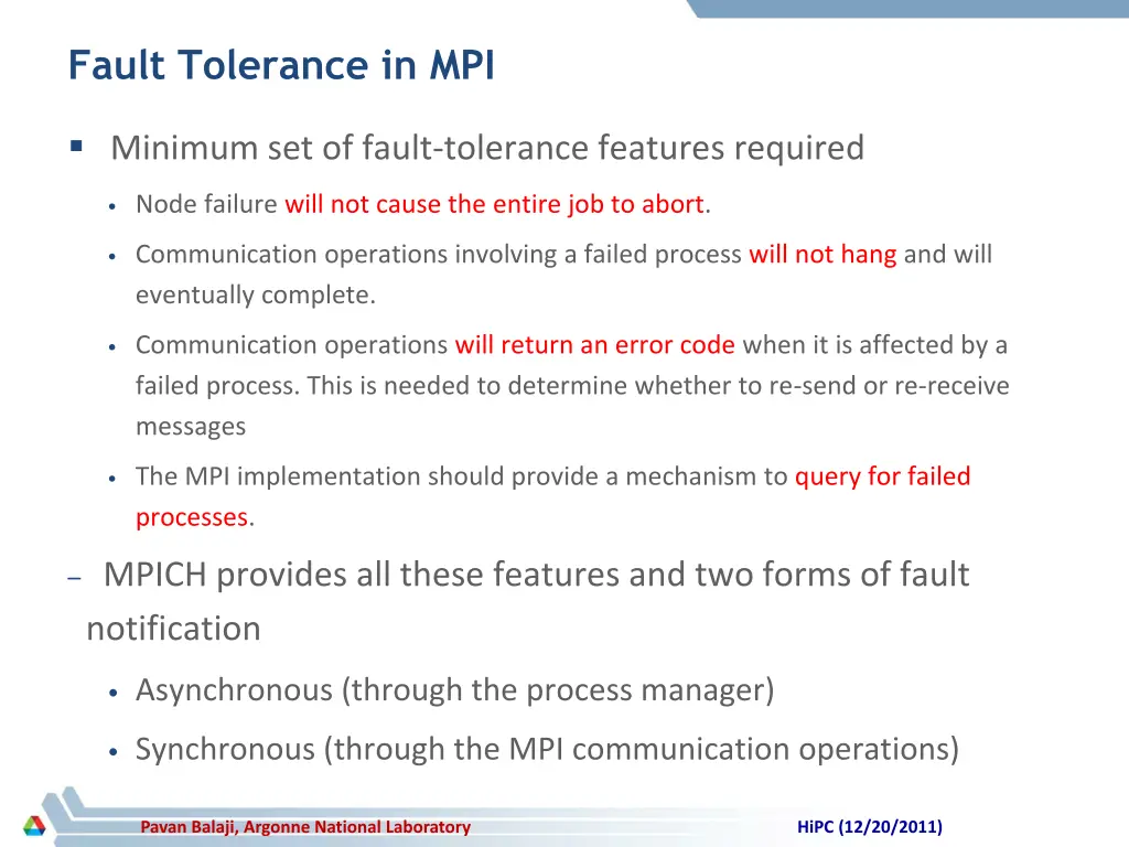 fault tolerance in mpi