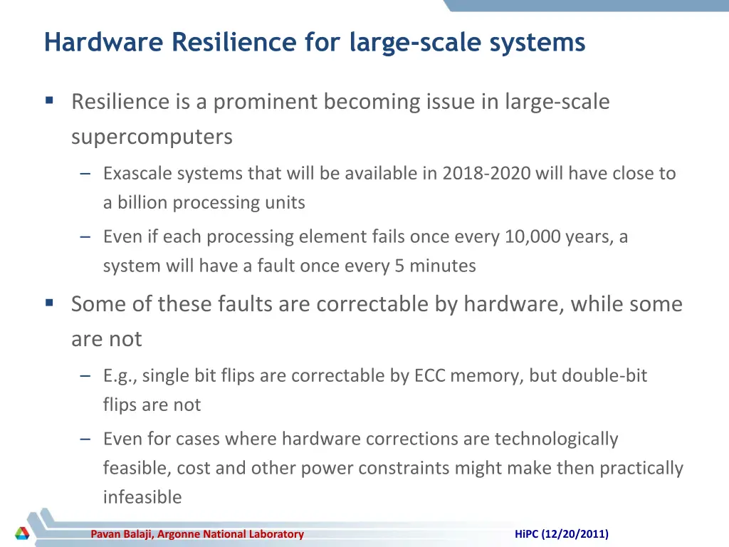 hardware resilience for large scale systems