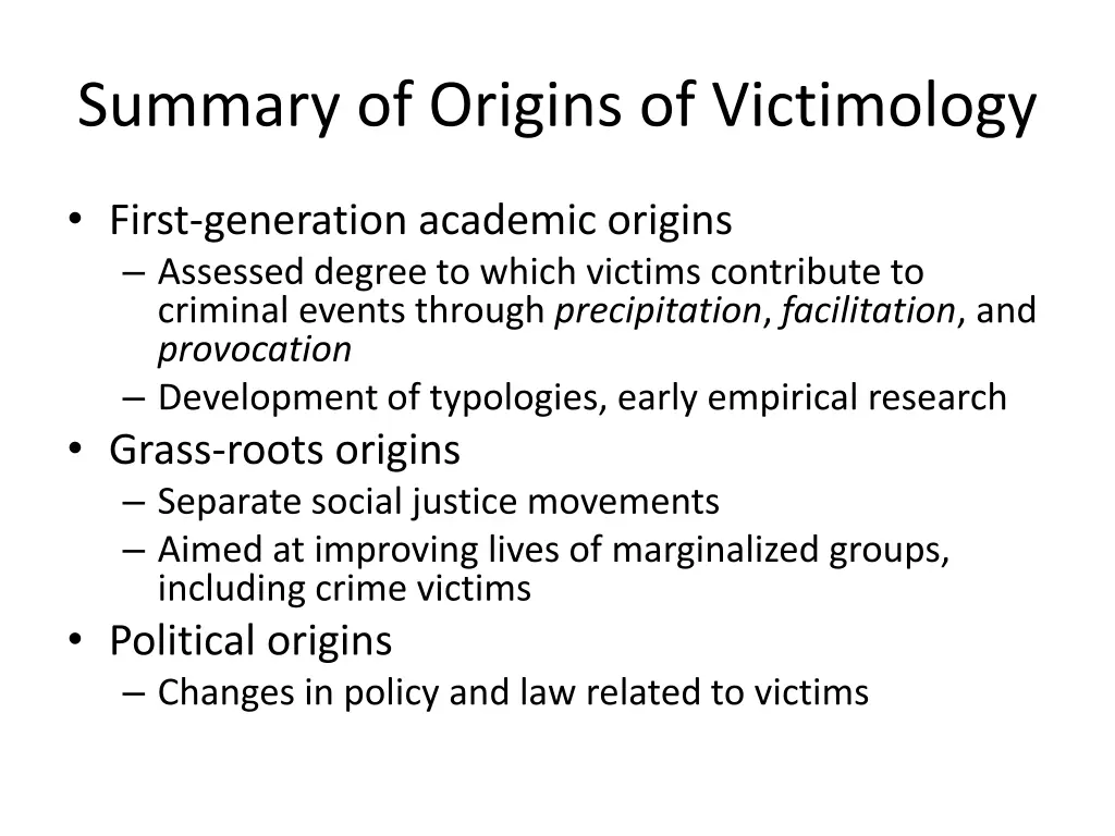 summary of origins of victimology