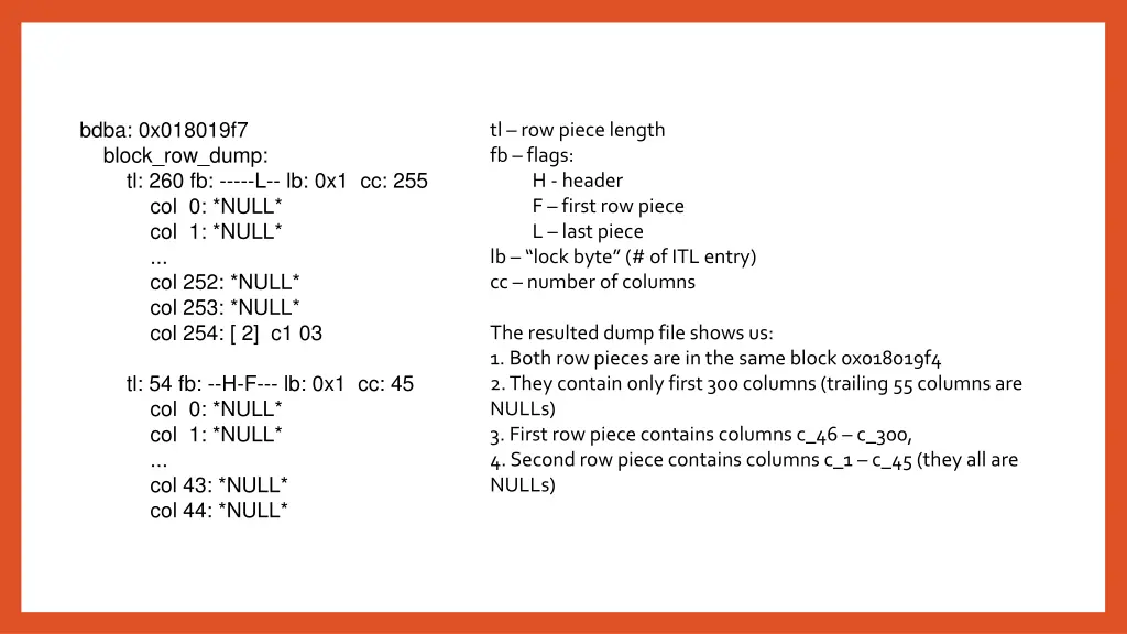 bdba 0x018019f7 block row dump