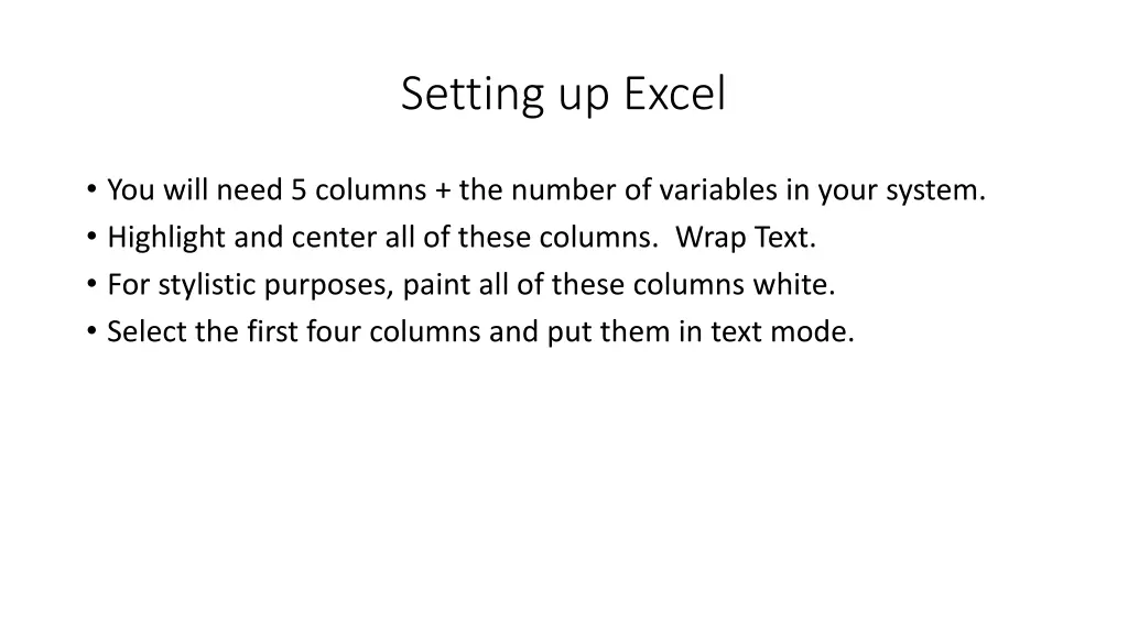 setting up excel