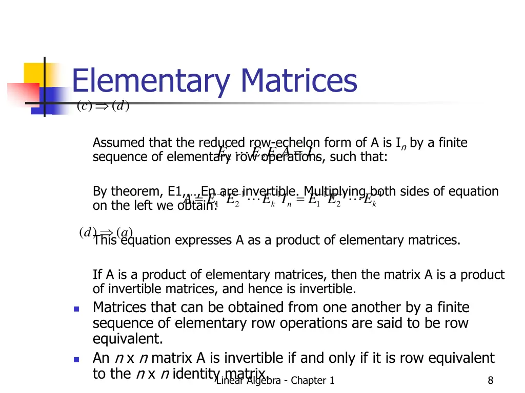 elementary matrices d c