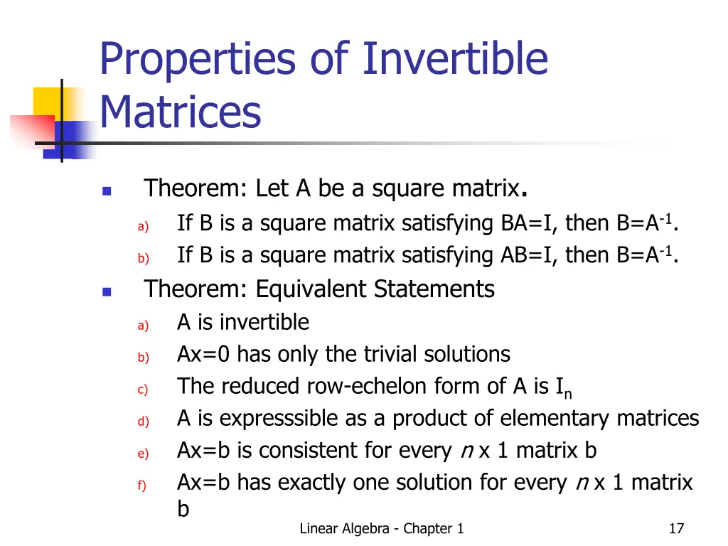 properties of invertible matrices