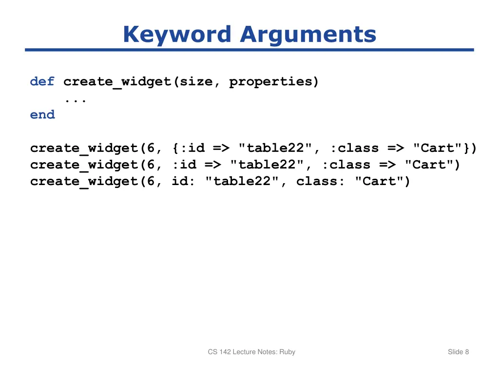 keyword arguments