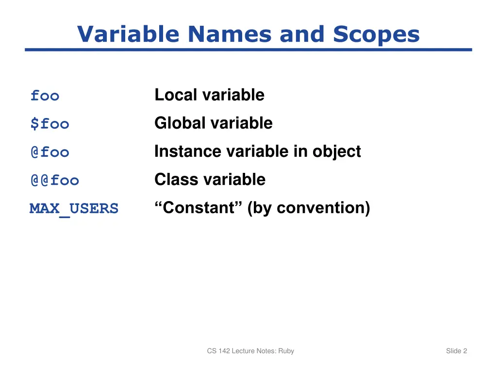 variable names and scopes