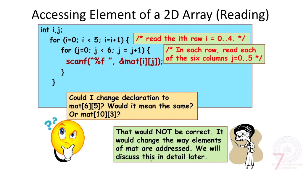 accessing element of a 2d array reading