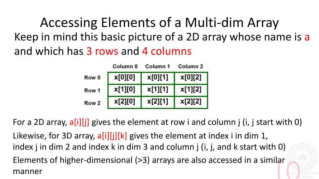 accessing elements of a multi dim array keep