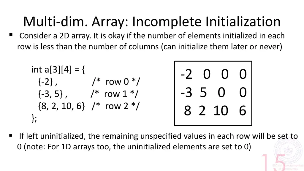 multi dim array incomplete initialization