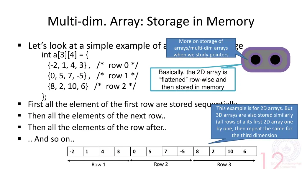 multi dim array storage in memory