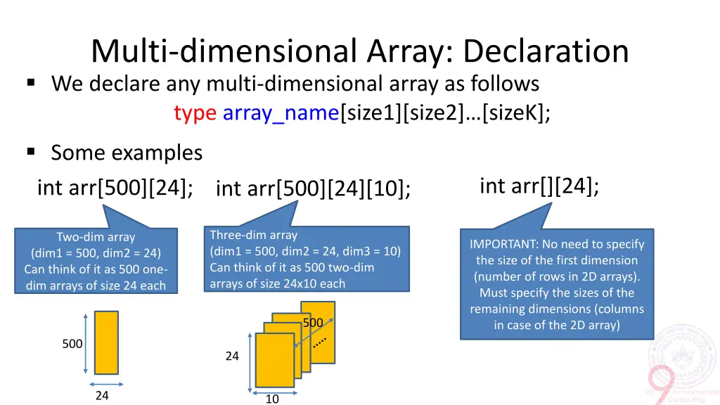 multi dimensional array declaration we declare