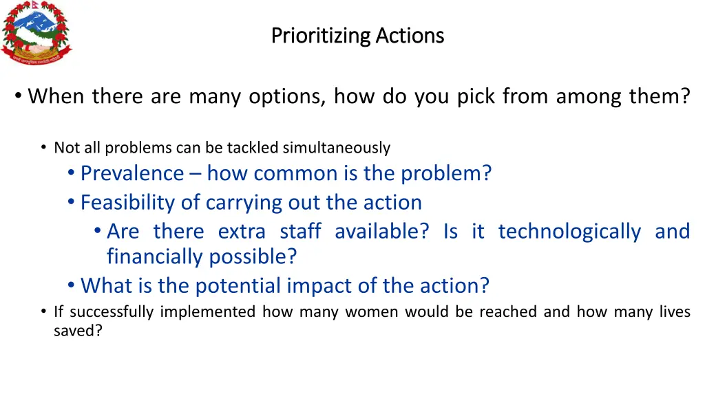 prioritizing actions prioritizing actions