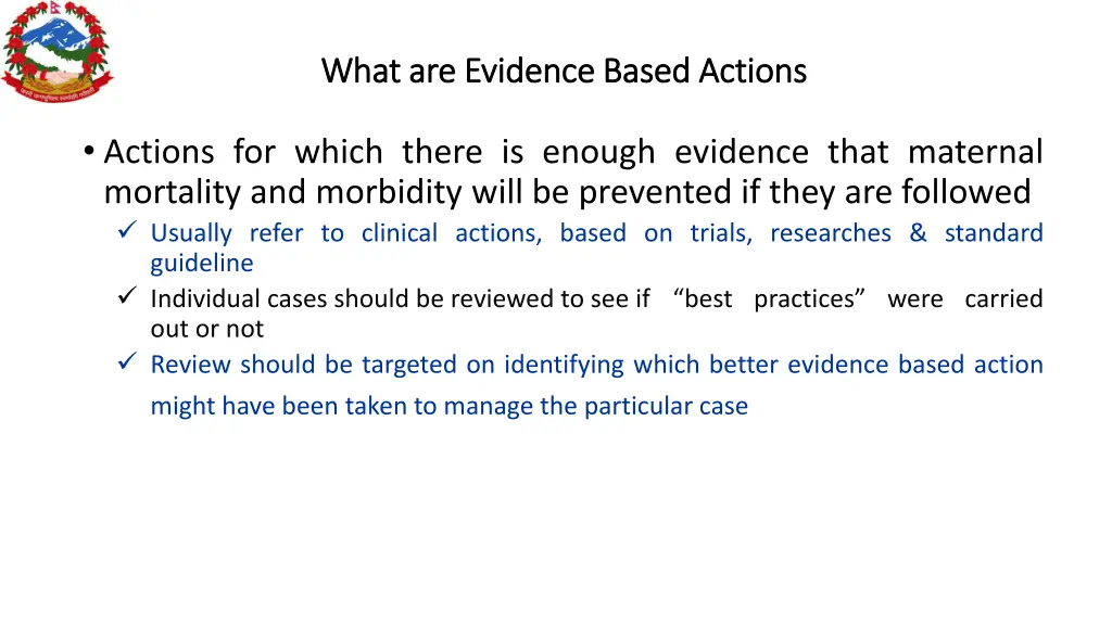 what are evidence based actions what are evidence